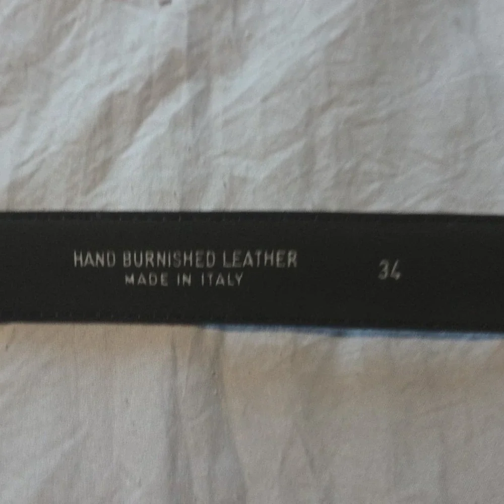 Hand Burnished Leather Belt, Made in Italy, Dark Brown Gold‎ Buckle, Size 34